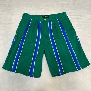 Rare Vintage Hunt Club Shorts Men's 34 Blue Green Striped Shorts 90s Baggy